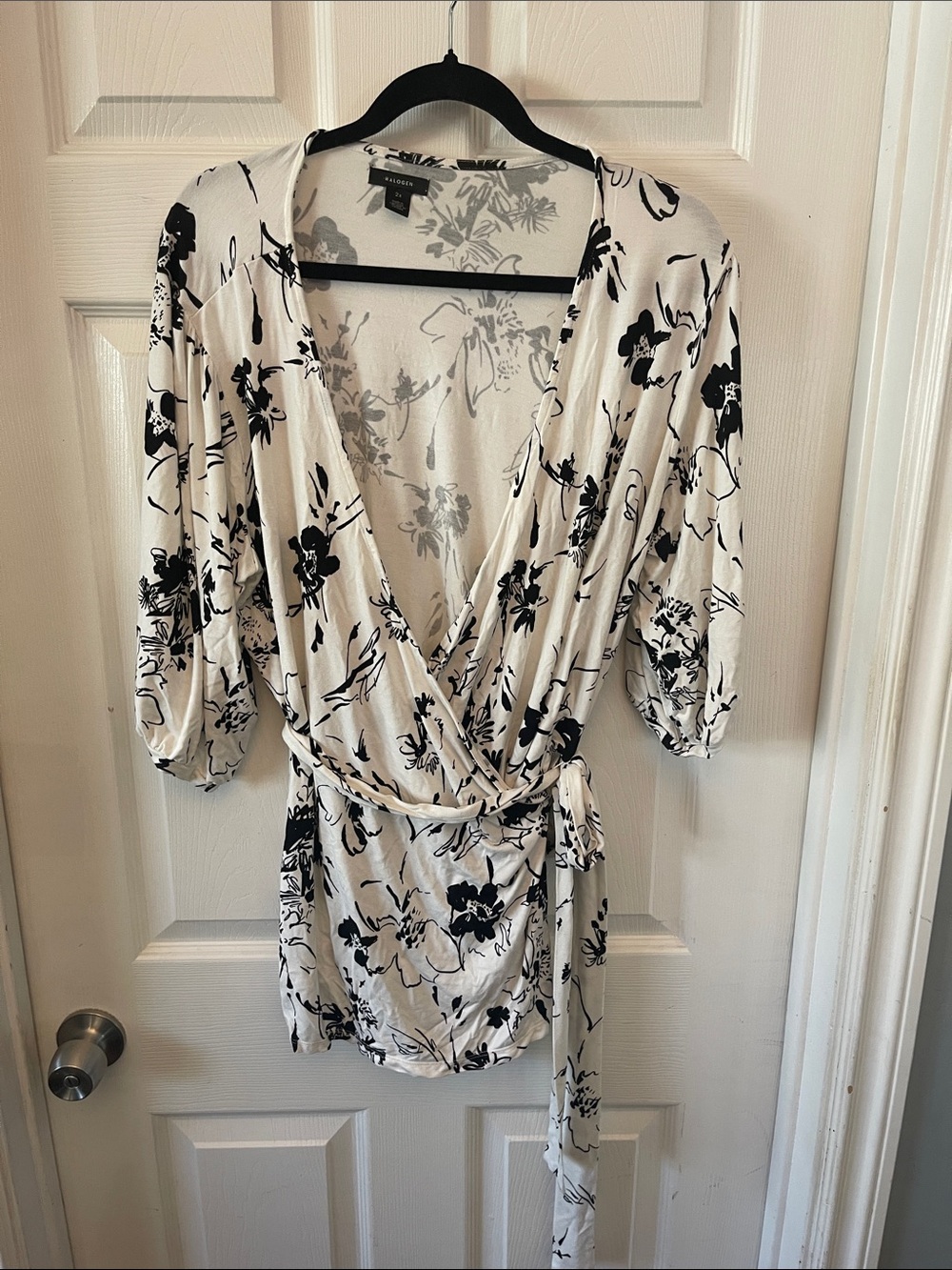 Caslon White Wrap Top with Black Floral Print